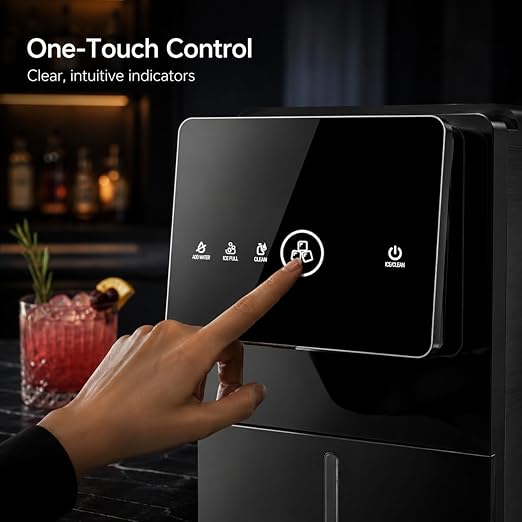 Kismile Nugget Ice Maker Countertop, 33LBS/24H Ice Machine with Soft Chewable Ice, One-Click, Self-Cleaning Function, Stainless Steel Ice Maker with Indicator Lights for Home/Kitchen(Black)