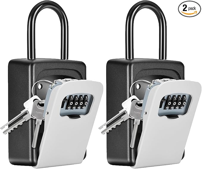 Portable Key Lock Box, Upgrade Clearly Visible Numbers, Lock Box Wall Mounted for House Key, 5 Key Capacity, Weatherproof Resettable Code (2 Pack, Gray)