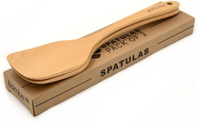 Bamber Wooden Wok Spatula Set Wood Turner for Non Stick Cookware, Pack of 2