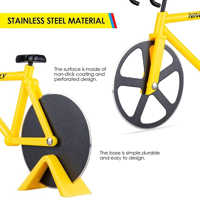 Ninonly Bicycle Pizza Cutter Wheel,Non-stick Bike Pizza Slicer,Stainless Steel Cutting Wheels With a Stand for Pizza Lovers, Housewarming Gifts Cool Kitchen Gadget Cool Men's Gift