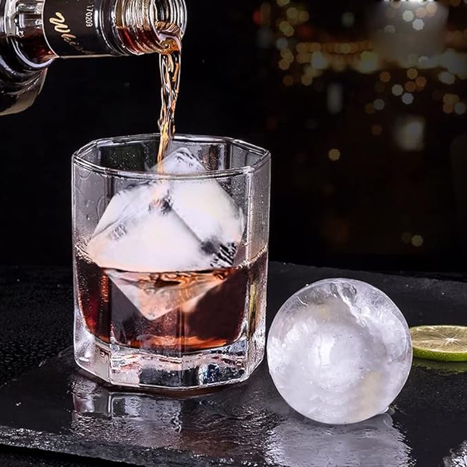 ROTTAY Ice Cube Trays (Set of 2), Sphere Ice Ball Maker with Lid & Large Square Ice Cube Maker for Whiskey, Cocktails and Homemade, Keep Drinks Chilled, Grey