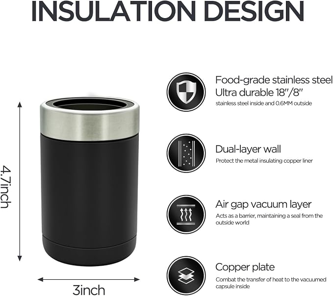 Tahoe Trails Stainless Steel 12oz Vacuum Insulated Can and Bottle Cooler | Double Wall Can Cooler For Cans and Bottles | Copper Plated Can Chiller and Metal Cooler | White