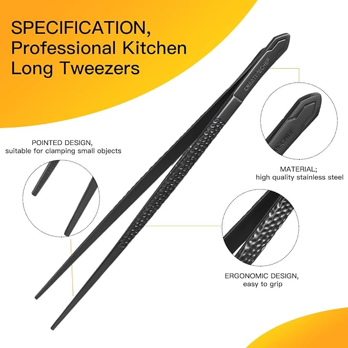 Cooking Tweezers, Chef's Tweezers Tongs, Universal for all kinds of cooking, steak, plating, pasta and many other scenarios (1PC Set)