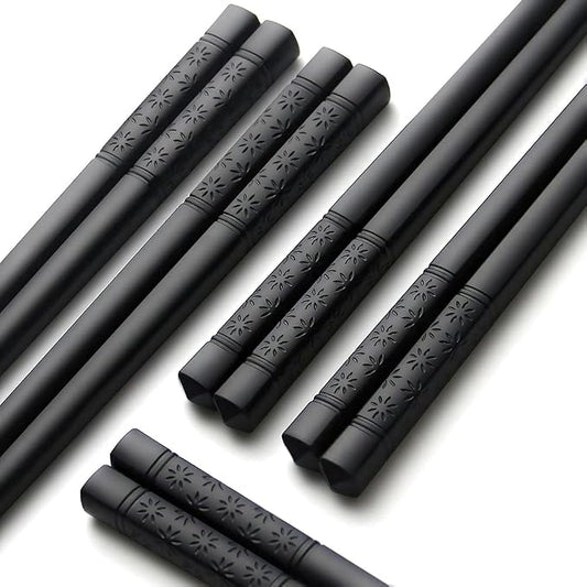 YFWOOD 5 Pairs Chopsticks, Safe Non-Slip Reusable Chopsticks Dishwasher, 9.4 Inch- Black