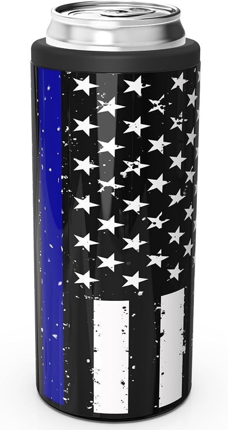 TILUCK Skinny Can Cooler, Stainless Steel Insulated Slim Cans, 12 oz | Beer & Hard Seltzer, Doucle-Walled Stainless Steel Insulated Slim Cans, Slim 12 oz(Black U.S. Flag)