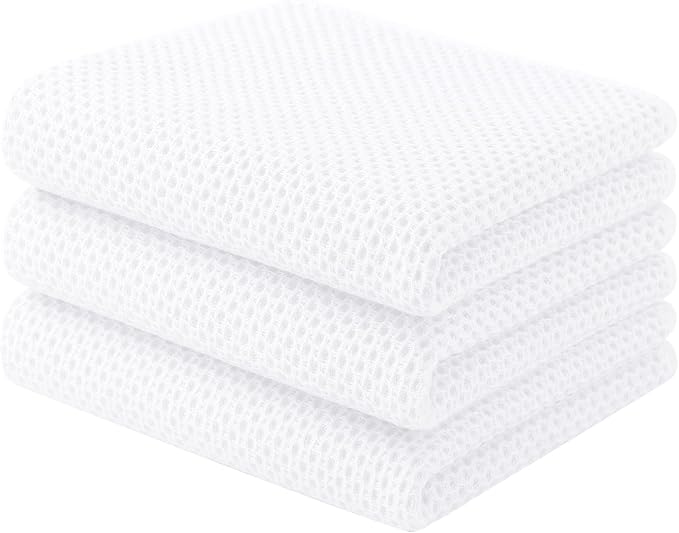 Homaxy 100% Cotton Waffle Weave Kitchen Towels, 3-Pack, White | 13 x 28 Inches, Ultra Soft Absorbent Dish Towels, Quick Drying Cleaning Towels