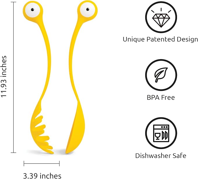 OTOTO Pasta Monsters and Salad Servers - BPA-Free Fun Kitchen Gadgets - 100% Food Safe Salad Spoon and Fork Set - 11.93x 3.39 x 2.24 inch