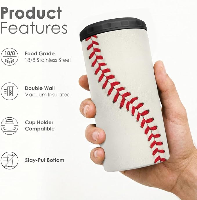 Baseball Can Cooler 12oz - Travel Mug Cups - Stainless Steel Insulated for Men Women Players - Tumbler Cans Koozie, Sport Gift for Fan Coach Lovers