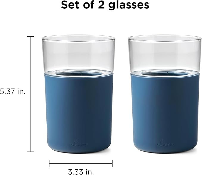 Rabbit Freezable Beer Glass Set of 2 with Cooling Gel Packs and Silicone Sleeves - Slate, Insulated Freezer Beer Glasses That Keep Beer Cold for Hours