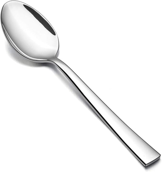 Dinner Spoons Set of 6, E-far 7.9 Inch Stainless Steel Soup Spoons Tablespoons for Home, Kitchen or Restaurant, Non-toxic & Mirror Polished, Squared Edge & Dishwasher Safe