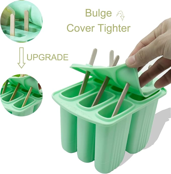 6 Pieces Silicone Popsicle Molds,Easy-Release Bpa-Free,Ice Pop Mold,Ice Cream Molds For Kids,With 50 Pcs Popsicle Sticks+Cleaning Brush(Green）