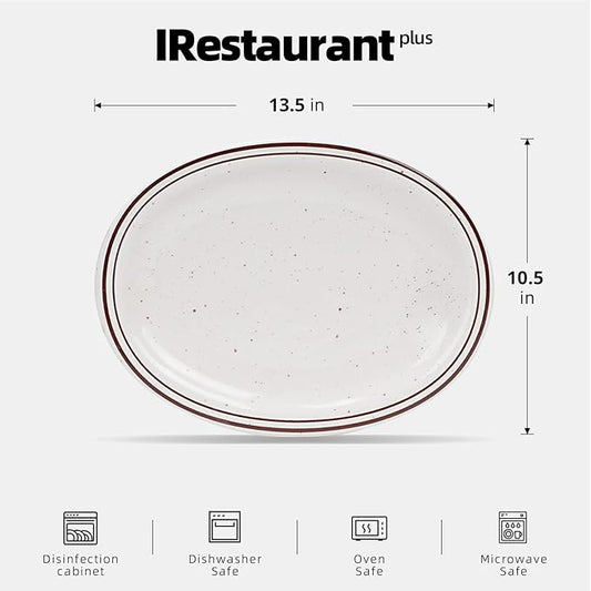 Stoneware Narrow Rim Brown Speckle, Oval Platter 13.5" x 10.5", Case of 12