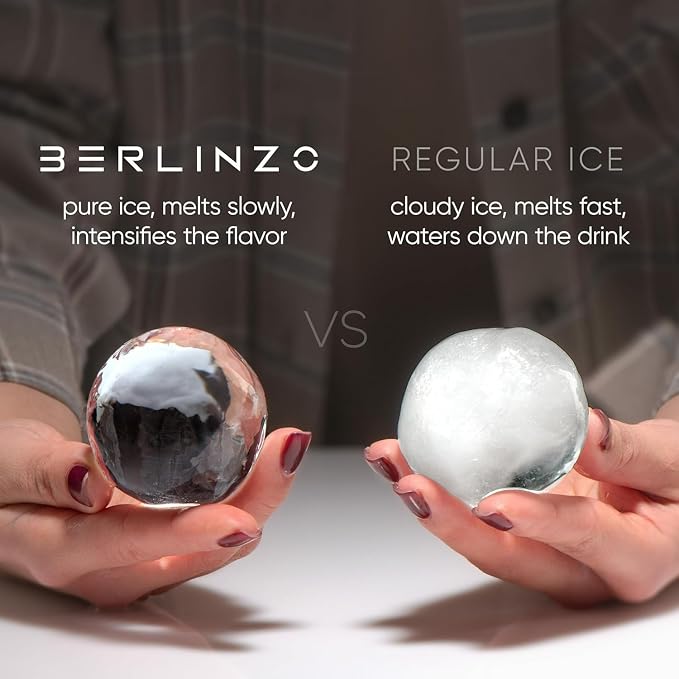 Berlinzo Ice Ball Maker Mold - 1 Clear 2.4in Whiskey Spheres, Non-Electric