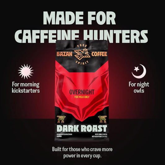 BAZAN COFFEE Vietnamese Strong Coffee, Premium Robusta & Arabica Ground, Full-Bodied Dark Roast, Smooth & Low Acidity, Ideal for Milk Drinks & Home Baristas, Bold Espresso Flavor, 12oz Bag, Overnight Blend