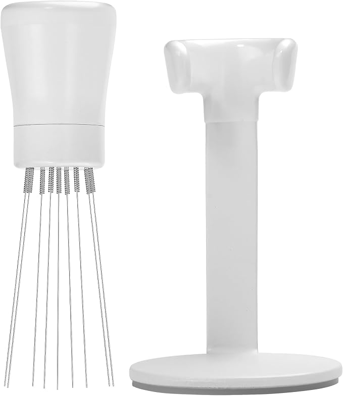 Normcore WDT Tool V2.1 with Stand - 0.23mm 9 Prong Espresso Distribution Too, Weiss Distribution Technique, Magnetic Coffee Stirrer with 16 Extra Needles, Non-Stick Coating White