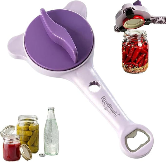 2026 New 4-in-1 Jar Opener - Adjustable Stainless Steel Lid Remover for Seniors & Arthritis Sufferers, Fits Kitchen Jars, Bottles & Cans(PURPLE)