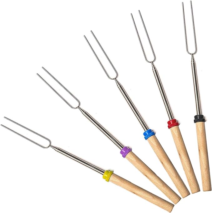 MalloMe Smores Sticks for Fire Pit - Accessories for Campfire Marshmallow Roasting Sticks Smores Kit Outdoor - Smore Skewers Hot Dog Fork For Outside, Camping Essentials Bonfire Gear Long 32" 5 Pack