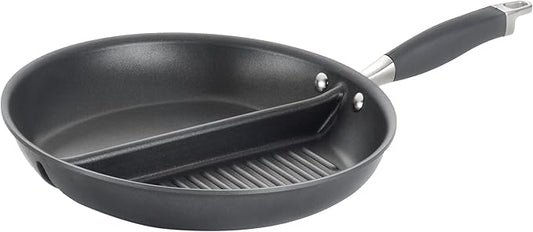 Anolon Advanced Hard Anodized Nonstick Divided Grill / Griddle Pan / Skillet - 12.5 Inch, Gray