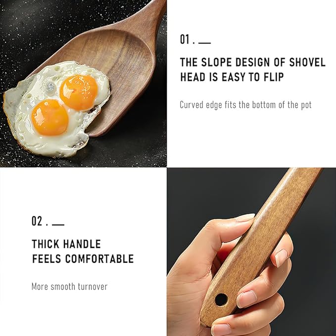 Wooden Spatula,15.3 Inch Flat Wood Wok Spatula,Wood Kitchen Utensils for Cooking,Long Handle Turner Coated Natural Resin, Handmade Kitchenware for Nonstick Pan Cookware