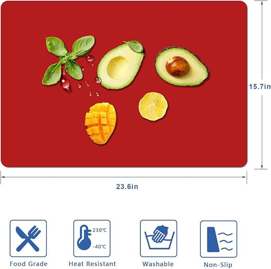 2 PCS Silicone Mats for Kitchen Counter, 23.6" by 15.7" Multipurpose Mat,Heat Resistant Nonskid Table Mat for Air Fryer to Site on, Countertop Protector (red)