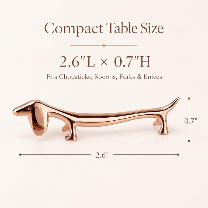 ChezMax Pack of 5 Zinc Alloy Chopsticks Spoon Forks Knives Tableware Rest Set,Rose Gold Dogs