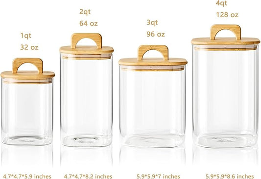 Sweejar 4 qt Large Jars with Bamboo Lids, 1 Gallon Glass Candy Jar with Lid, Sugar/Flour Storage Containers, 128 oz Big Glass Canisters with Airtight Lid, 1 Pack