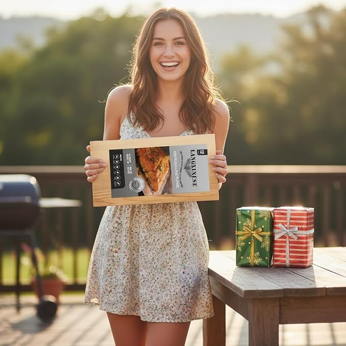 Bigger 12 PK, Cedar Planks for Grilling Salmon,11"x 5.5" Better Smoking, Add Best Smoky Flavor to Salmon, Veggies, Restaurant Quantity Includes Mystery Gifts
