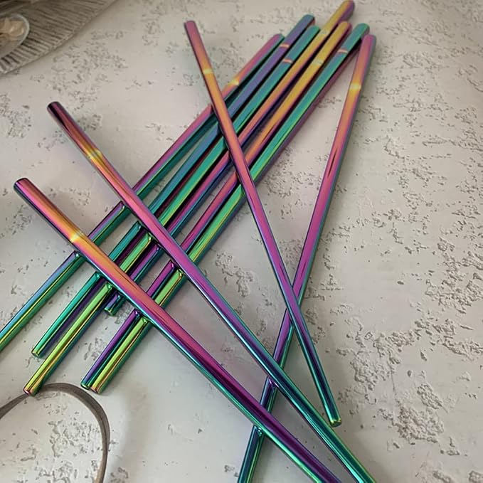 Koolemon 5pairs Polished Multicolor Rainbow 304 Stainless Steel Chopsticks Set,Metal Chopsticks Reusable, Dishwasher Safe, Traditional Chopstick,9.3inch,Chinese Japanese Chop stick