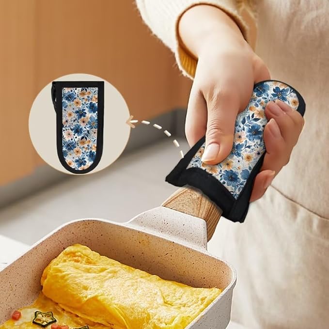 Coldinair 2PCs Watercolor Floral Hot Handle Covers Heat Resistant Cast Iron Skillet Holders,Pan Handle Sleeves Protector for Kitchen Cooking Baking