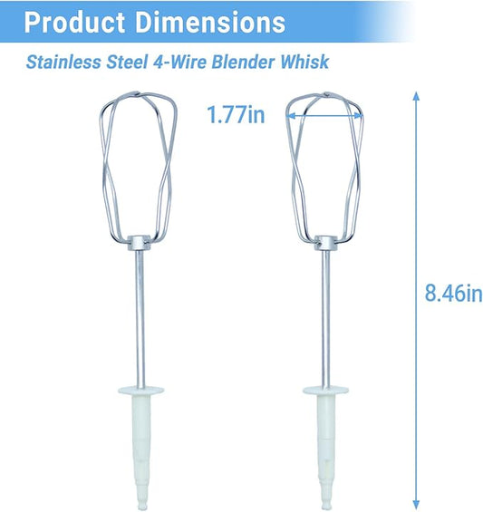 2-Pack Stainless Steel 4-Wire Blender Whisk Compatible with Braun HM3000 HM4644 HM5100 HM1010 Mixer - Durable Eggbeater Replacement Parts for Blending, Whisking, and Stirring