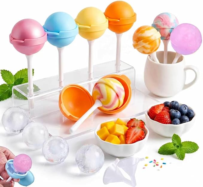 Silicone Lollipop Ice Cream Maker Molds, Reusable DIY Popsicle Maker for Summer Parties, Creative Ice Pop Mold for Juice Yogurt & Frozen Treats (4-pcs)