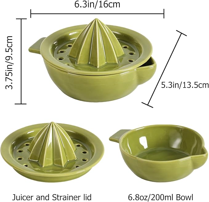 Ceramic Citrus Lemon Orange Juicer Manual Squeezer, Hand Juicer Reamer | Rotation Press with Strainer Lid, Spout, Handle, Dishwasher Safe, Easy to Clean