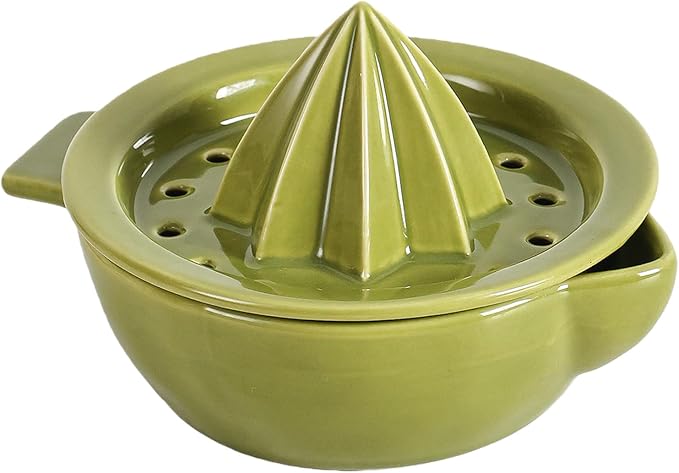 Ceramic Citrus Lemon Orange Juicer Manual Squeezer, Hand Juicer Reamer | Rotation Press with Strainer Lid, Spout, Handle, Dishwasher Safe, Easy to Clean