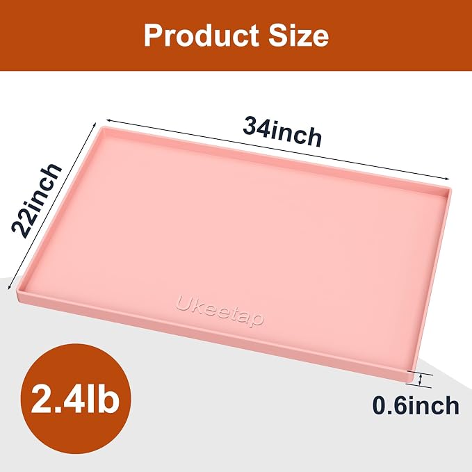 ukeetap 34" x 22" Extra Thick Silicone Mat Waterproof with Raised Edge, Under Sink Mat for Kitchen & Bathroom, Kitchen Cabinet Liner, Multi-Purpose for Storage & Protection, Pink