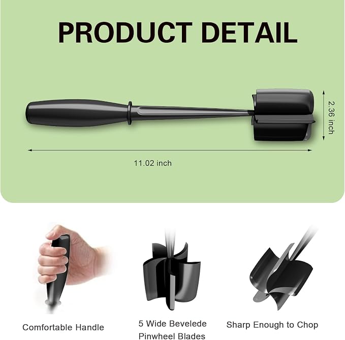Meat Chopper, 5 Curve Blades Ground Beef Smasher, Heat Resistant Hamburger Smasher Tool, Nylon Potato Masher Utensil, Ground Meat Chopper, Meat Separator Tool for Hamburger, Non Stick Mix Chopper