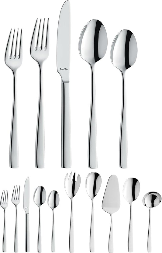 Amefa 45-Piece Flatware Cutlery Set, Service for 8 - Dishwasher Safe 18/10 Stainless Steel, High Gloss Mirror Finish & Ergonomic Design, Complete Silverware Collection - 5-Piece Serving Set (Martin)