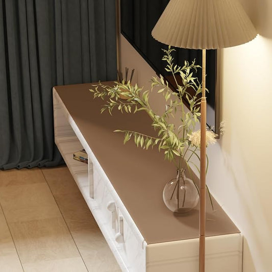 Leather Table Cover,1.8mm Thick,17x60 Inch Desk Cover,Dresser Cover Top,Dresser Protector Top,Dresser Cover,End Table Cover.(Mud Color+Champagne Gold,17x60)