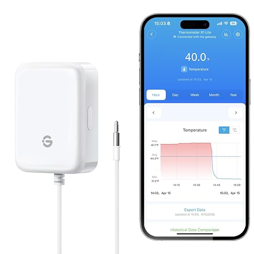 GoveeLife Bluetooth Refrigerator Thermometer Sensor with Alarm, 1-Pack | Monitor fridge/freezer temp remotely with app alerts & buzzer 230ft range. For kitchen/hot tub, gateway not included