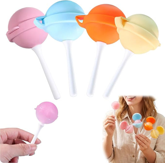 Silicone Lollipop Ice Cream Maker Molds – 4-Pack Funny Lollipop Ice Pop Mold, Reusable Popsicles Molds with Built-in Sticks, Creative Sphere Ice Pop Mold for Summer Parties and Gatherings