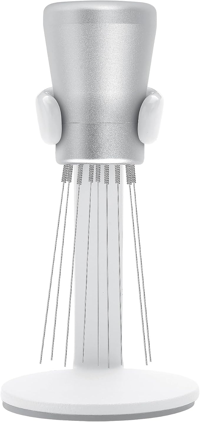 Normcore WDT Tool V2.1 with Stand, 9 Prong 0.23mm Espresso Distribution Tool, Weiss Distribution Technique, Magnetic Coffee Stirrer with 16 Extra Needles, Silver