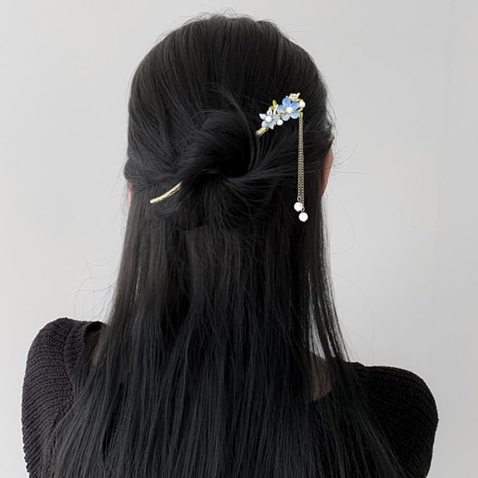 4 PACK Lily of the Valley Chinese Hair Sticks for Women Vintage Retro Pearl Hair Chopsticks Hair Bun Updo Holders Long Hairpins for Women Girls