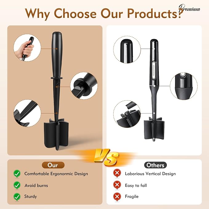 Meat Masher, Ground Beef Masher with 5 Curve Blades & Non-Slip Handle | Upgrade Heat Resistant Hamburger Smasher Tool for Hamburger & Potatoes, Non Stick Mix Ground Meat Chopper(Black)