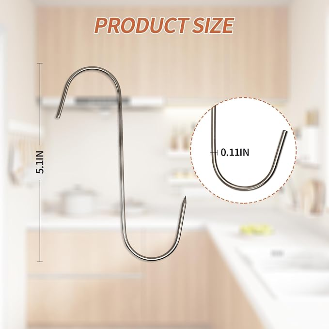 Meat Hooks, 5.12in Stainless Steel Butcher Hooks, Sausage Pricker for Smoker, Drying, Butchering, BBQ, Grilling (10PCS)