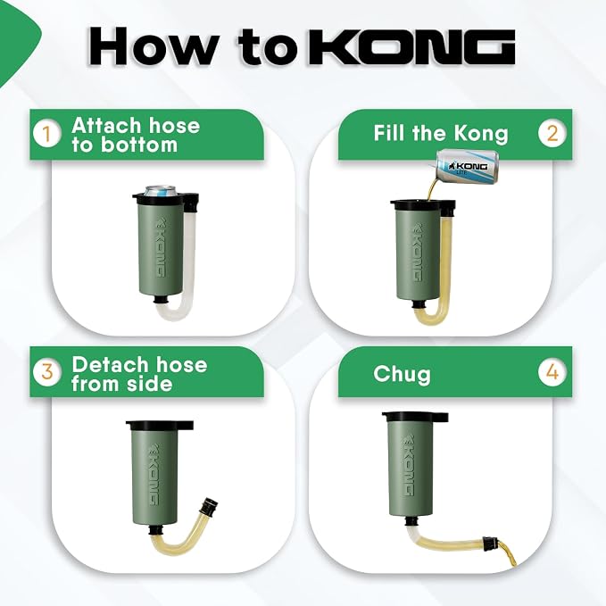 The Kong Skinny Can - Portable Coozie or Bottle Cooler/Cup With Detachable, Expandable, Hose To Funnel Your Drink (Green)