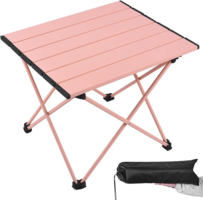 Grope Portable Beach Table for Sand, Folding Camping Table (Pink-M) | Aluminum Table With Carry Bag for Camping，Portable & Easy to Carry，Prefect for Outdoor, Picnic, BBQ, Cooking, Beach