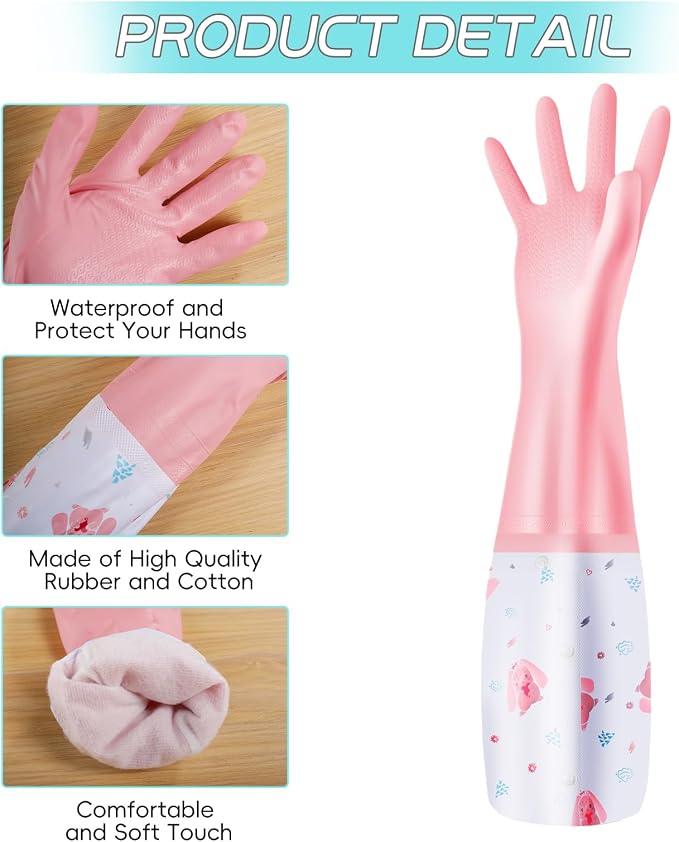 XJMWXHFC 3Pcs Reusable Dishwashing Gloves, Waterproof Long Cuff Non-Slip Household Gloves With Cotton Lined For Laundry, Cleaning, Working, Gardening