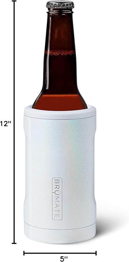 BrüMate Hopsulator Bott'l Insulated Bottle Cooler for Standard 12oz Glass Bottles | Glass Bottle Insulated Stainless Steel Drink Holder for Beer and Soda (Glitter White)