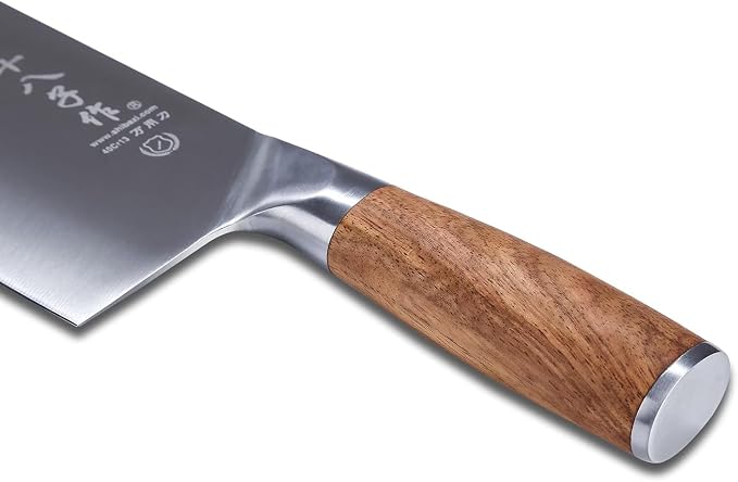 SHI BA ZI ZUO Meat Cleaver Knife, 7.5-inch Professional Stainless Steel Butcher Knife Chinese Cleaver for Kitchen Use Anti-Slip Wooden Handle