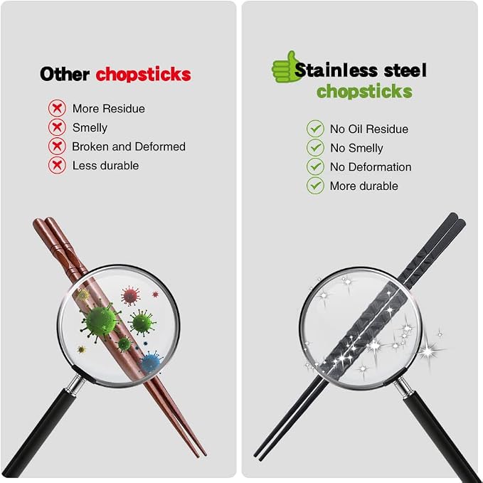 Chopsticks, YFWOOD 5 Pairs Fiberglass Chopsticks - Reusable Japanese Chinese Chop Sticks Dishwasher Safe, Non-Slip,9.6 Inch- Black