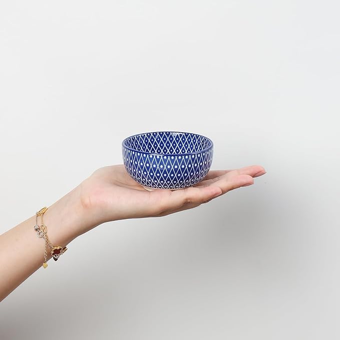 Selamica Ceramic 4 OZ Dipping Bowls Set, 3.5 Inch Mini Bowls for Dipping, Side Dishes, Microwave Dishwasher Safe, Set of 6, Vintage Blue